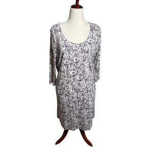 J. Jill Pure Jill knit dress gray white pattern scoop neck 3/4 sleeve pockets XL